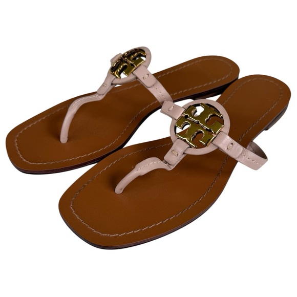 Tory Burch Shoes - Tory Burch Mini Miller Square Toe Women’s Slip On Sandals Size 7 Pink / Brown